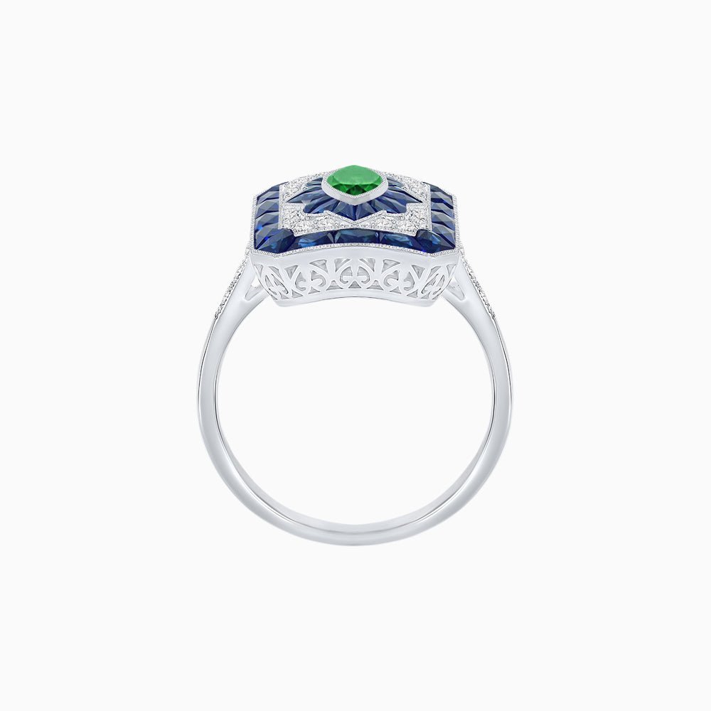 Art Deco Inspired Marquise Halo Ring with Customizable French - Cut Gemstone Accents - Shahin Jewelry