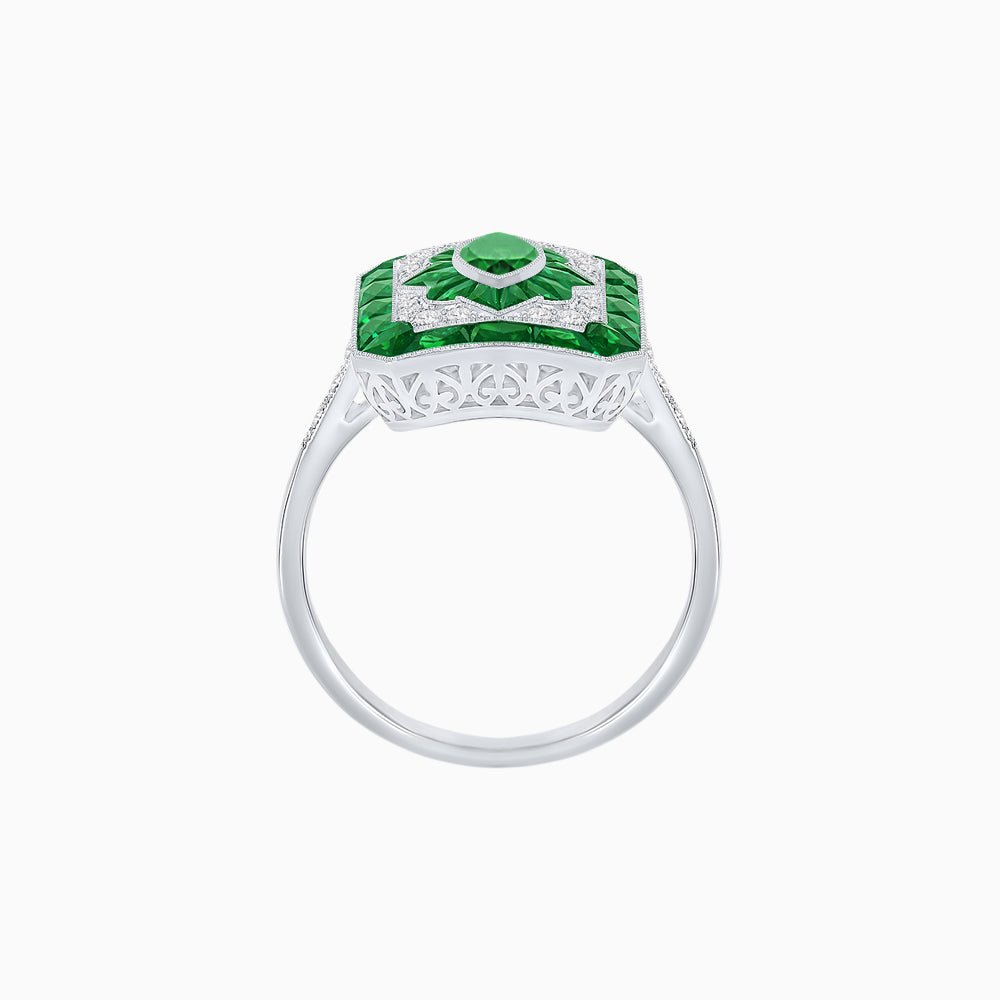 Art Deco Inspired Marquise Halo Ring with Customizable French - Cut Gemstone Accents - Shahin Jewelry