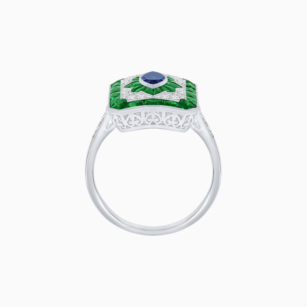 Art Deco Inspired Marquise Halo Ring with Customizable French - Cut Gemstone Accents - Shahin Jewelry