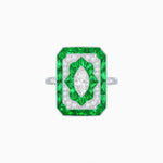 Load image into Gallery viewer, Art Deco Inspired Marquise Halo Ring with Customizable French - Cut Gemstone Accents - Shahin Jewelry
