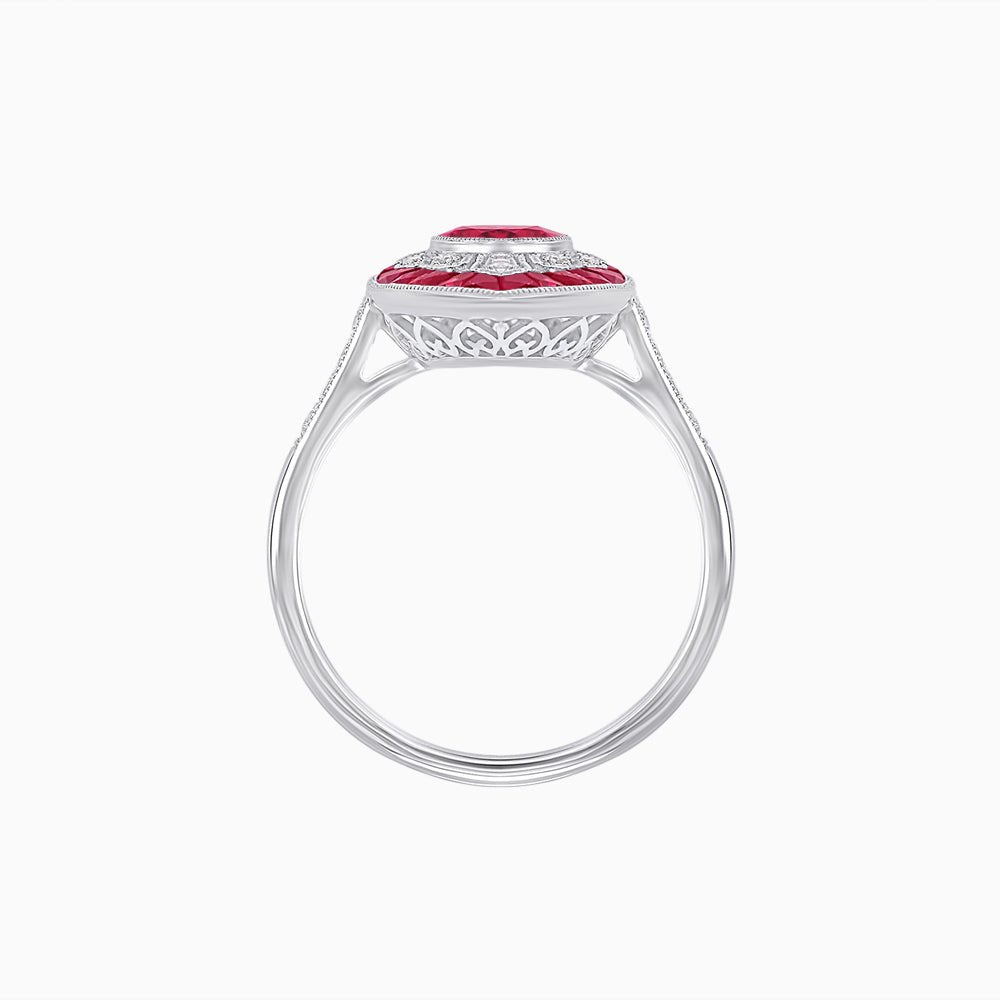 Art Deco-Inspired Marquise Halo Ring with Scalloped Diamond Motif Custom Center Stone | Sculptural Elegance | Vintage-Inspired Craftsmanship - Shahin Jewelry