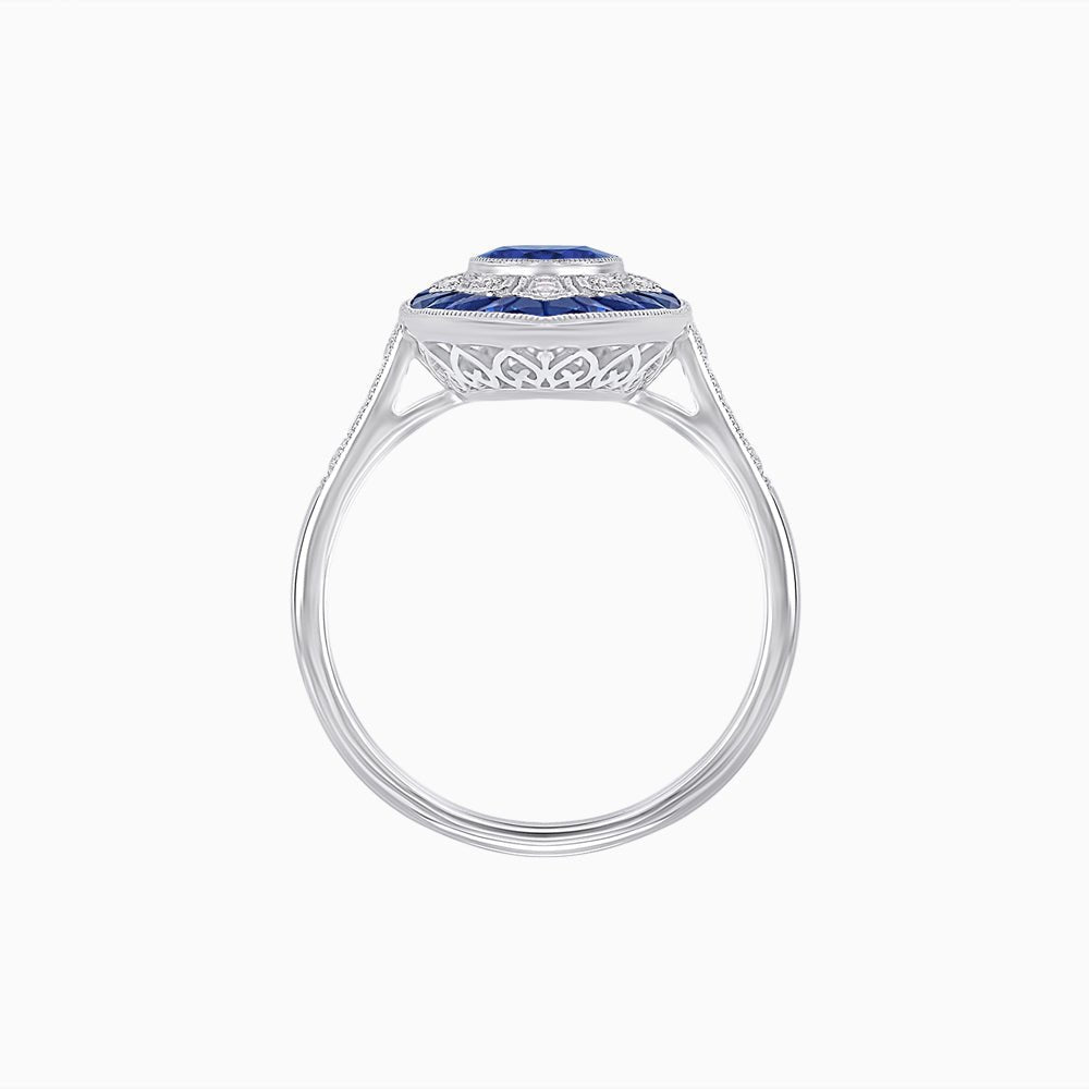 Art Deco-Inspired Marquise Halo Ring with Scalloped Diamond Motif Custom Center Stone | Sculptural Elegance | Vintage-Inspired Craftsmanship - Shahin Jewelry