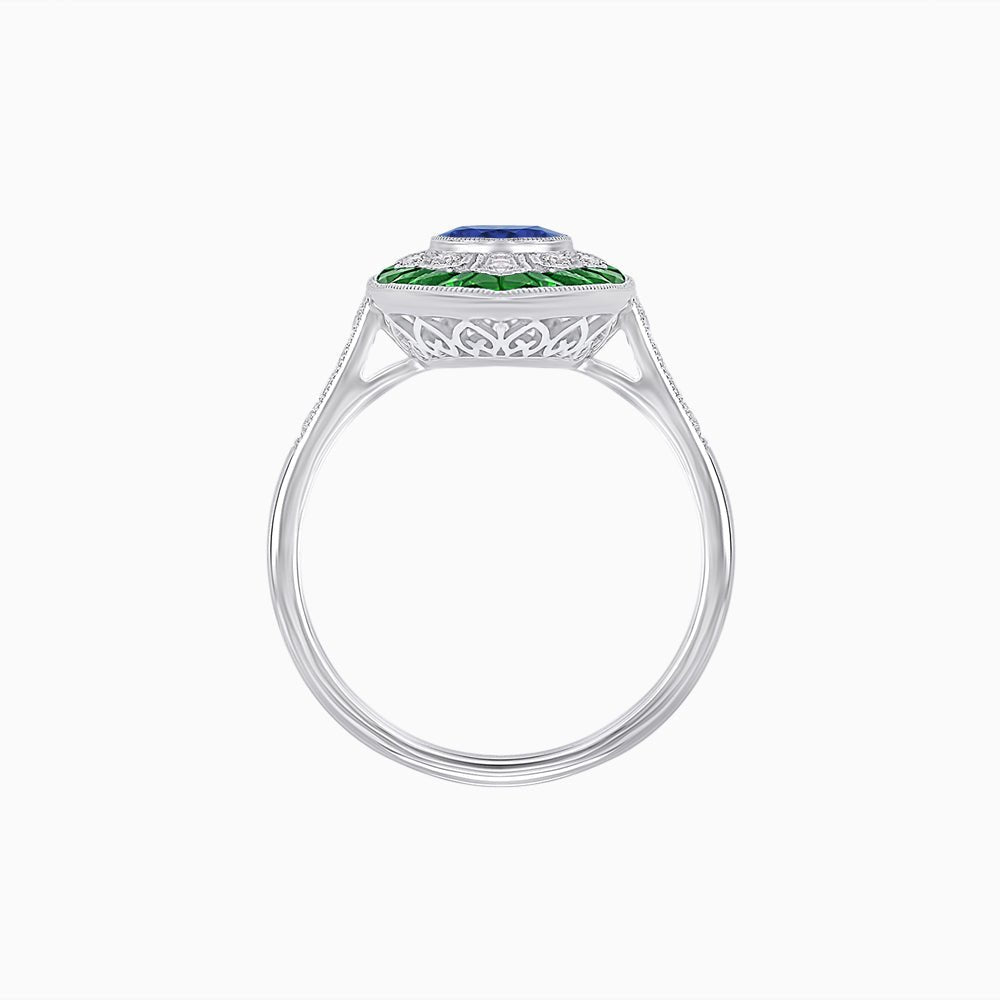 Art Deco-Inspired Marquise Halo Ring with Scalloped Diamond Motif Custom Center Stone | Sculptural Elegance | Vintage-Inspired Craftsmanship - Shahin Jewelry
