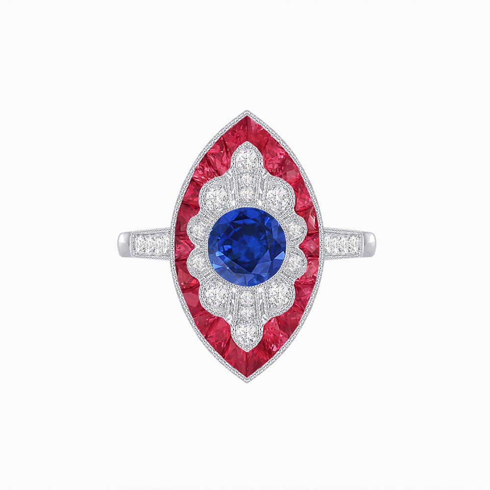 Art Deco-Inspired Marquise Halo Ring with Scalloped Diamond Motif Custom Center Stone | Sculptural Elegance | Vintage-Inspired Craftsmanship - Shahin Jewelry