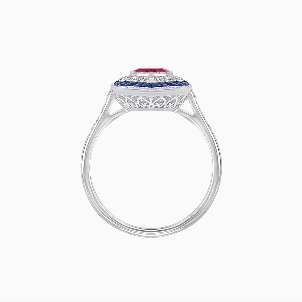 Art Deco-Inspired Marquise Halo Ring with Scalloped Diamond Motif Custom Center Stone | Sculptural Elegance | Vintage-Inspired Craftsmanship - Shahin Jewelry