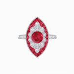 Load image into Gallery viewer, Art Deco-Inspired Marquise Halo Ring with Scalloped Diamond Motif Custom Center Stone | Sculptural Elegance | Vintage-Inspired Craftsmanship - Shahin Jewelry