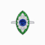 Load image into Gallery viewer, Art Deco-Inspired Marquise Halo Ring with Scalloped Diamond Motif Custom Center Stone | Sculptural Elegance | Vintage-Inspired Craftsmanship - Shahin Jewelry