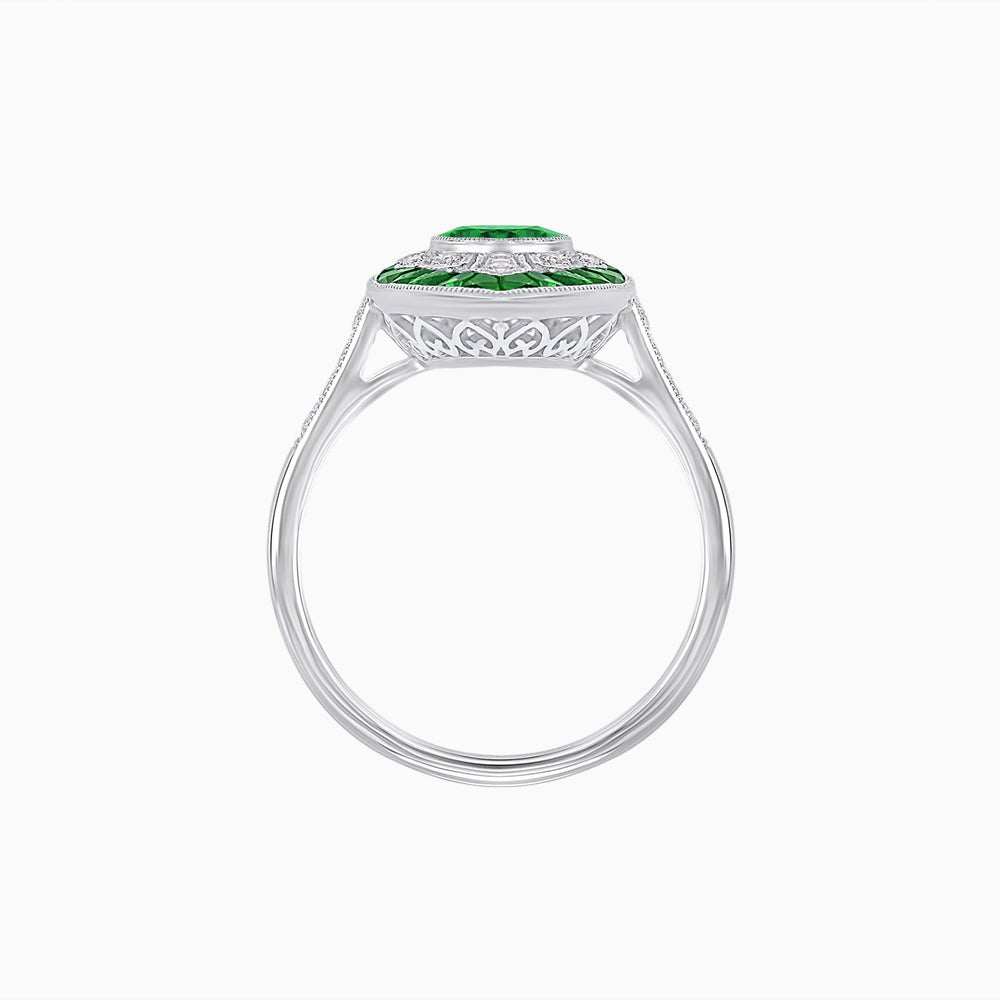 Art Deco-Inspired Marquise Halo Ring with Scalloped Diamond Motif Custom Center Stone | Sculptural Elegance | Vintage-Inspired Craftsmanship - Shahin Jewelry