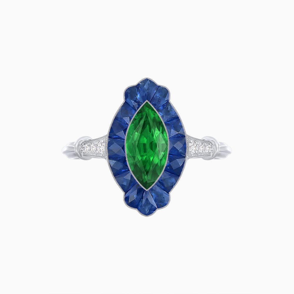 Art Deco Inspired Marquise shaped Gemstone Ring - Shahin Jewelry