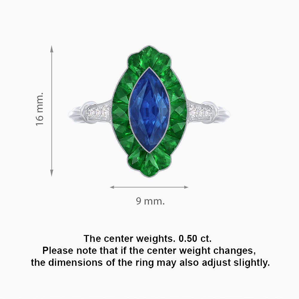 Art Deco Inspired Marquise shaped Gemstone Ring - Shahin Jewelry
