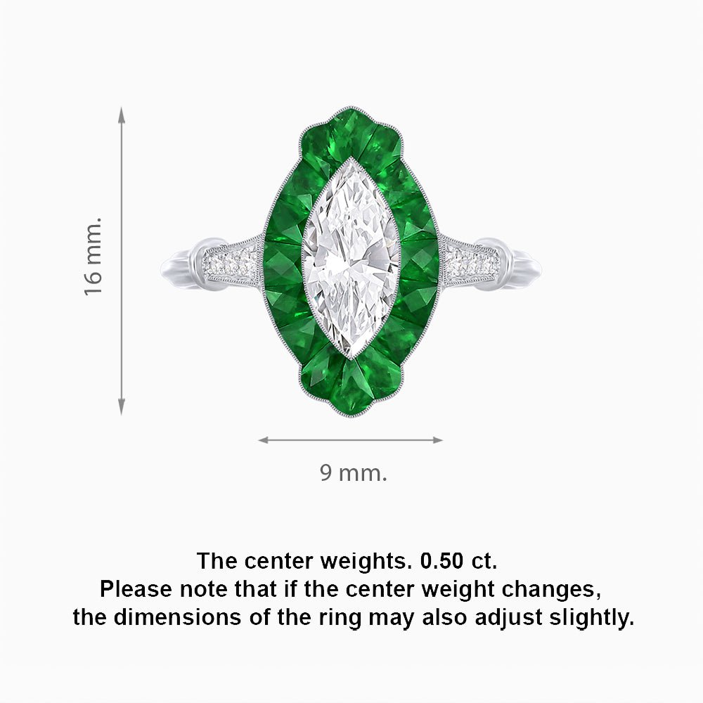 Art Deco Inspired Marquise shaped Ring - Shahin Jewelry