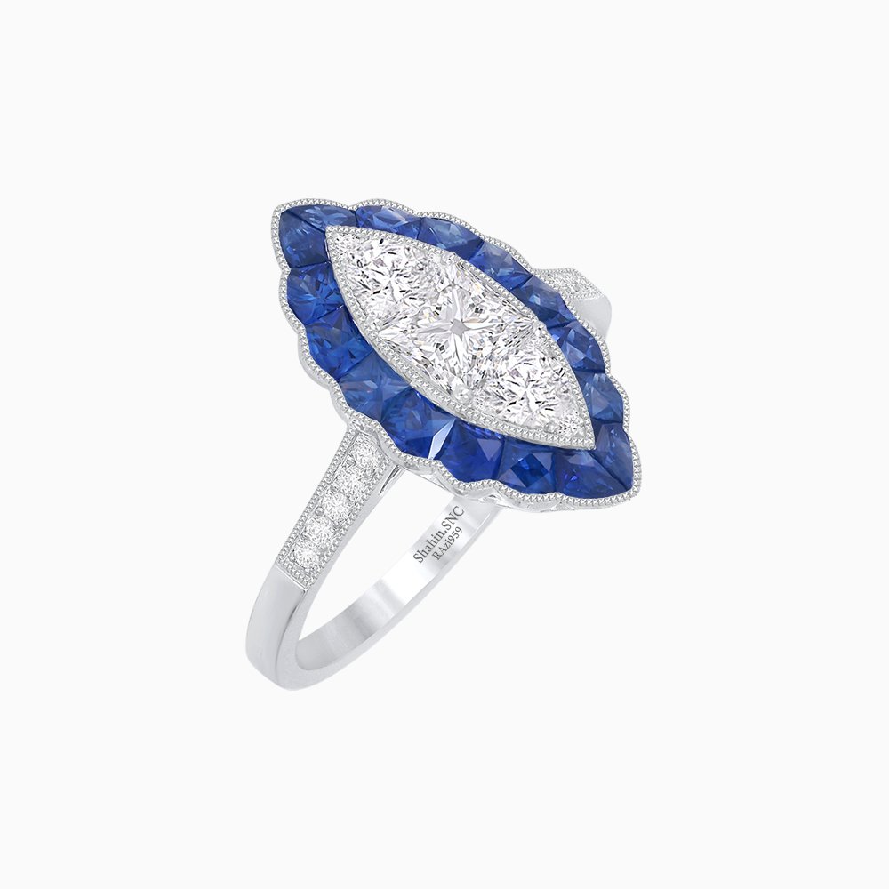 Art Deco Inspired Marquise shaped Ring - Shahin Jewelry