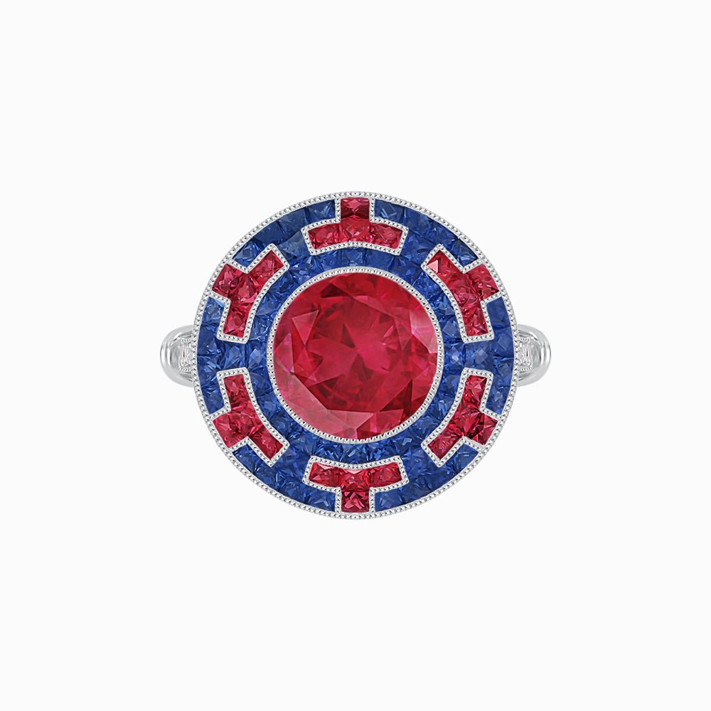 Art Deco-Inspired Mosaic Halo Ring Mounting with French-Cut Gemstone Inlay Custom Center Stone | Bold Symmetry | Hand-Applied Milgrain - Shahin Jewelry