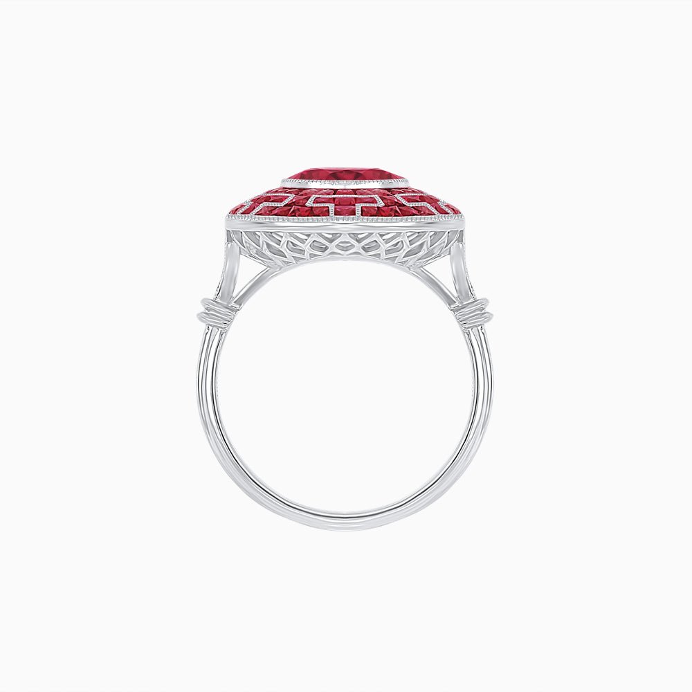 Art Deco-Inspired Mosaic Halo Ring Mounting with French-Cut Gemstone Inlay Custom Center Stone | Bold Symmetry | Hand-Applied Milgrain - Shahin Jewelry