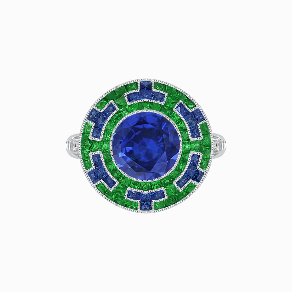 Art Deco-Inspired Mosaic Halo Ring Mounting with French-Cut Gemstone Inlay Custom Center Stone | Bold Symmetry | Hand-Applied Milgrain - Shahin Jewelry