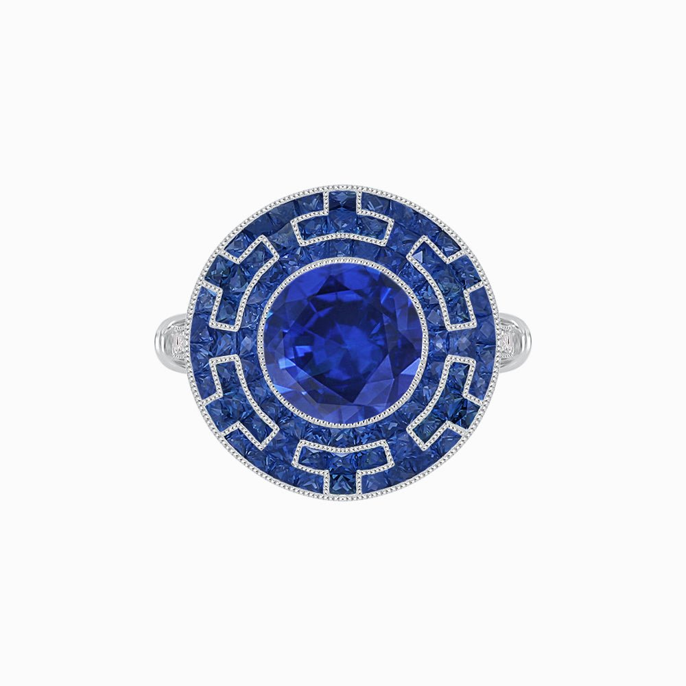 Art Deco-Inspired Mosaic Halo Ring Mounting with French-Cut Gemstone Inlay Custom Center Stone | Bold Symmetry | Hand-Applied Milgrain - Shahin Jewelry