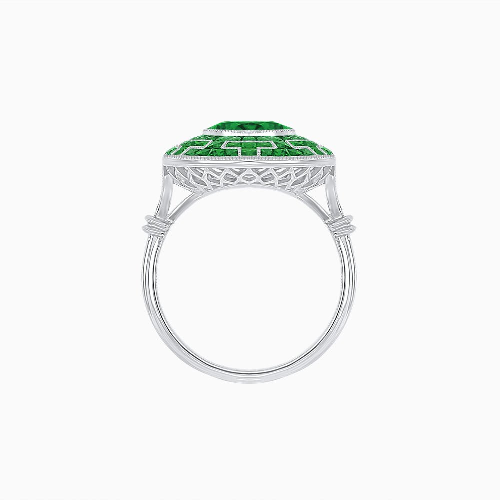 Art Deco-Inspired Mosaic Halo Ring Mounting with French-Cut Gemstone Inlay Custom Center Stone | Bold Symmetry | Hand-Applied Milgrain - Shahin Jewelry