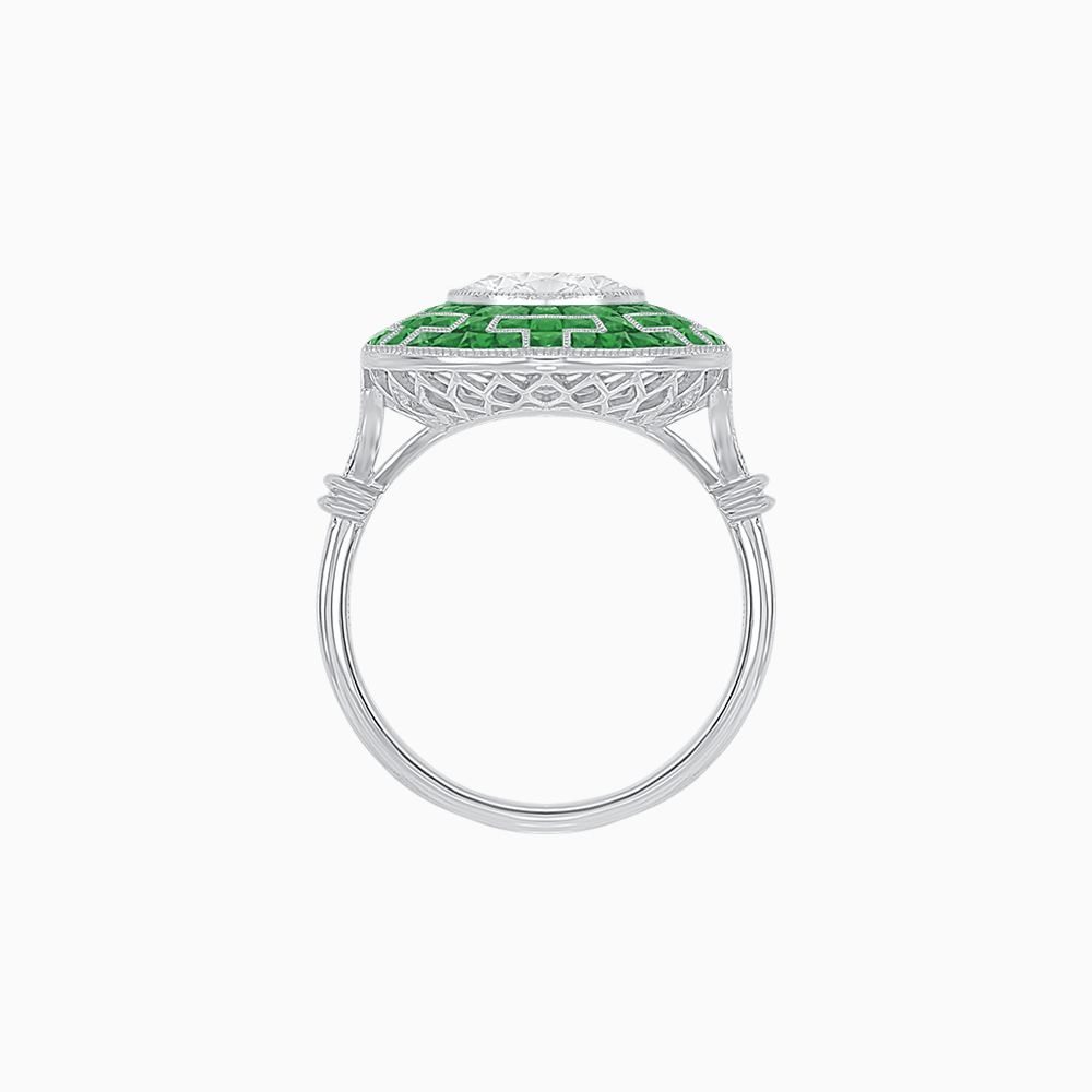 Art Deco - Inspired Mosaic Halo Ring Mounting with French - Cut Gemstone Inlay Custom Center Stone | Bold Symmetry | Hand - Applied Milgrain - Shahin Jewelry
