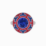 Load image into Gallery viewer, Art Deco-Inspired Mosaic Halo Ring Mounting with French-Cut Gemstone Inlay Custom Center Stone | Bold Symmetry | Hand-Applied Milgrain - Shahin Jewelry