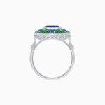 Load image into Gallery viewer, Art Deco-Inspired Mosaic Halo Ring Mounting with French-Cut Gemstone Inlay Custom Center Stone | Bold Symmetry | Hand-Applied Milgrain - Shahin Jewelry