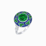 Load image into Gallery viewer, Art Deco-Inspired Mosaic Halo Ring Mounting with French-Cut Gemstone Inlay Custom Center Stone | Bold Symmetry | Hand-Applied Milgrain - Shahin Jewelry