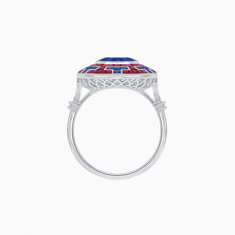 Art Deco-Inspired Mosaic Halo Ring Mounting with French-Cut Gemstone Inlay Custom Center Stone | Bold Symmetry | Hand-Applied Milgrain - Shahin Jewelry