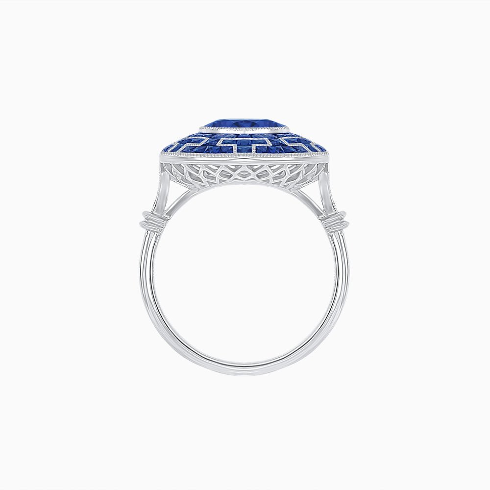 Art Deco-Inspired Mosaic Halo Ring Mounting with French-Cut Gemstone Inlay Custom Center Stone | Bold Symmetry | Hand-Applied Milgrain - Shahin Jewelry
