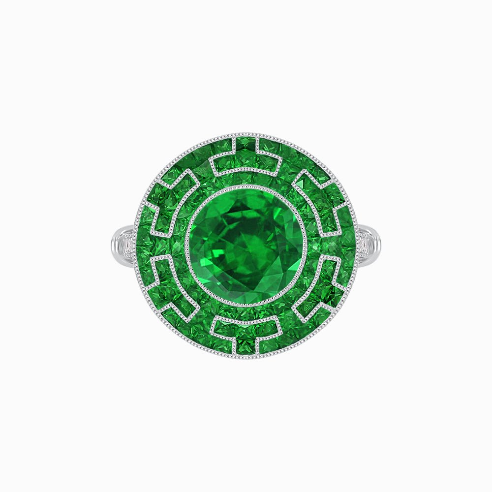 Art Deco-Inspired Mosaic Halo Ring Mounting with French-Cut Gemstone Inlay Custom Center Stone | Bold Symmetry | Hand-Applied Milgrain - Shahin Jewelry