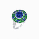 Load image into Gallery viewer, Art Deco-Inspired Mosaic Halo Ring Mounting with French-Cut Gemstone Inlay Custom Center Stone | Bold Symmetry | Hand-Applied Milgrain - Shahin Jewelry