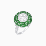 Load image into Gallery viewer, Art Deco - Inspired Mosaic Halo Ring Mounting with French - Cut Gemstone Inlay Custom Center Stone | Bold Symmetry | Hand - Applied Milgrain - Shahin Jewelry
