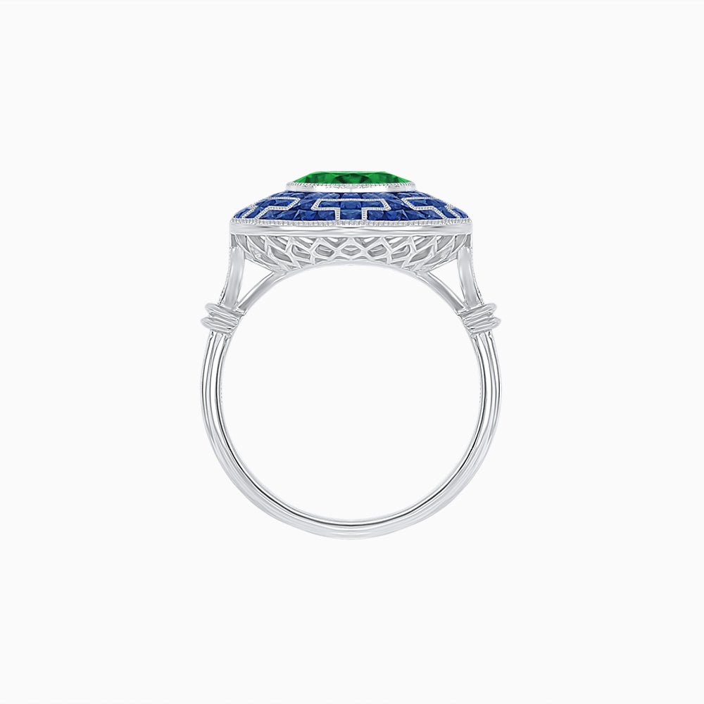 Art Deco-Inspired Mosaic Halo Ring Mounting with French-Cut Gemstone Inlay Custom Center Stone | Bold Symmetry | Hand-Applied Milgrain - Shahin Jewelry
