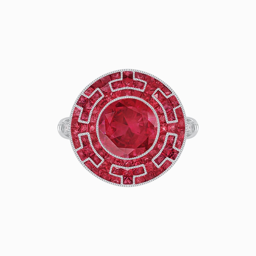 Art Deco-Inspired Mosaic Halo Ring Mounting with French-Cut Gemstone Inlay Custom Center Stone | Bold Symmetry | Hand-Applied Milgrain - Shahin Jewelry