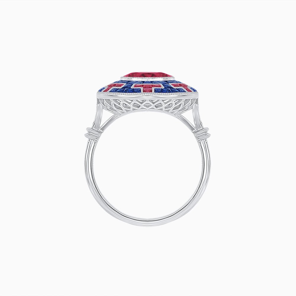 Art Deco-Inspired Mosaic Halo Ring Mounting with French-Cut Gemstone Inlay Custom Center Stone | Bold Symmetry | Hand-Applied Milgrain - Shahin Jewelry