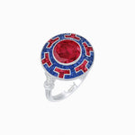 Load image into Gallery viewer, Art Deco-Inspired Mosaic Halo Ring Mounting with French-Cut Gemstone Inlay Custom Center Stone | Bold Symmetry | Hand-Applied Milgrain - Shahin Jewelry