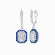 Art Deco–Inspired Mounting Emerald Cut Drop Earrings with Diamonds and Gemstones - Shahin Jewelry