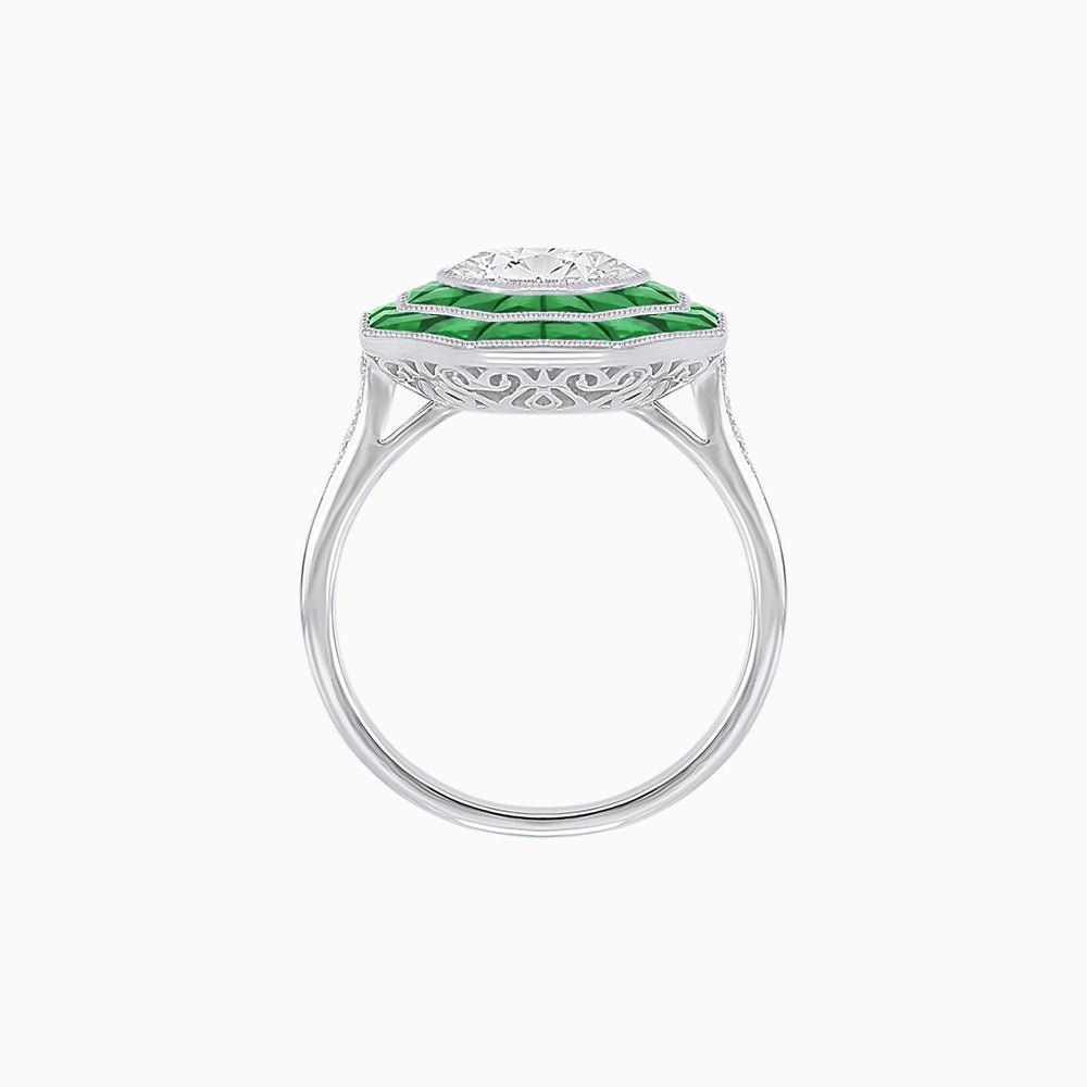 Art Deco Inspired Octagon Ring with Diamond and Gemstone - Shahin Jewelry