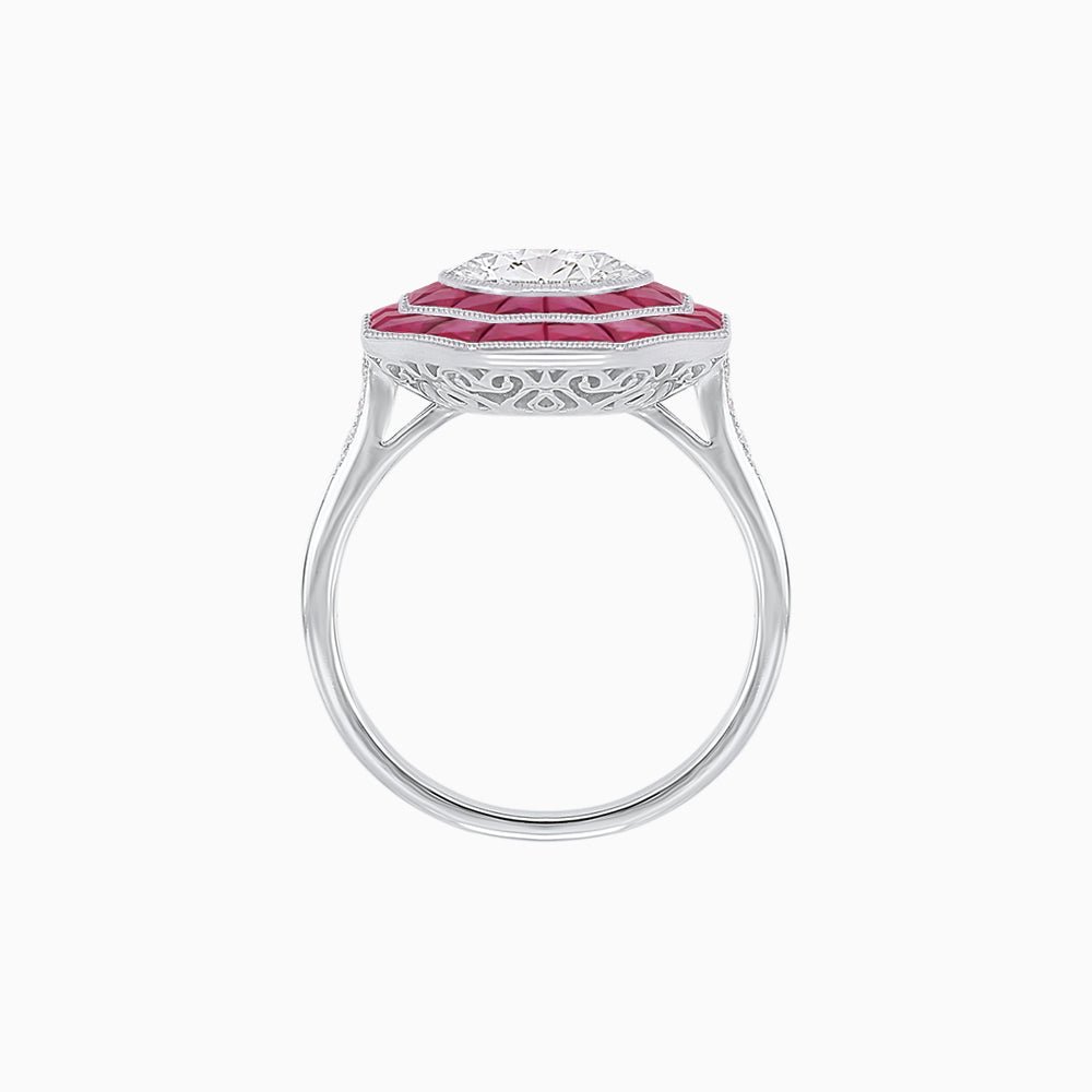 Art Deco Inspired Octagon Ring with Diamond and Gemstone - Shahin Jewelry