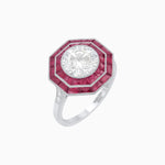 Load image into Gallery viewer, Art Deco Inspired Octagon Ring with Diamond and Gemstone - Shahin Jewelry
