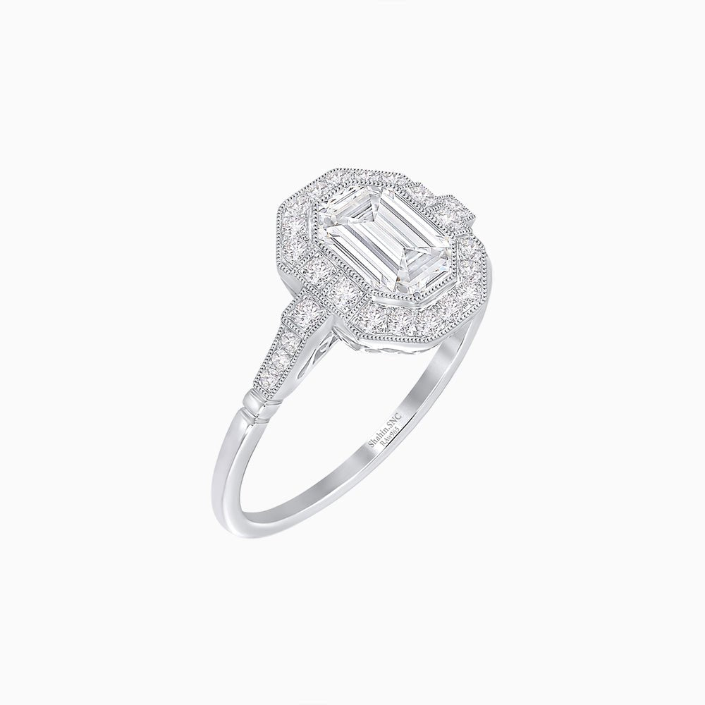 Art Deco Inspired Octagon - shaped with Diamond Ring - Shahin Jewelry