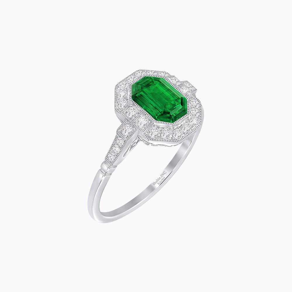 Art Deco Inspired Octagon - shaped with Gemstone Ring - Shahin Jewelry