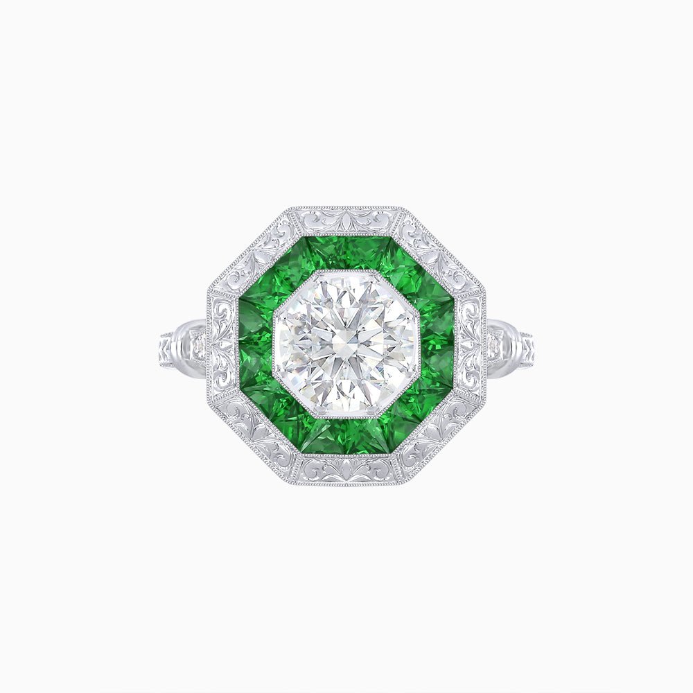 Art Deco Inspired Octagonal French-Cut Gemstone Ring - Shahin Jewelry
