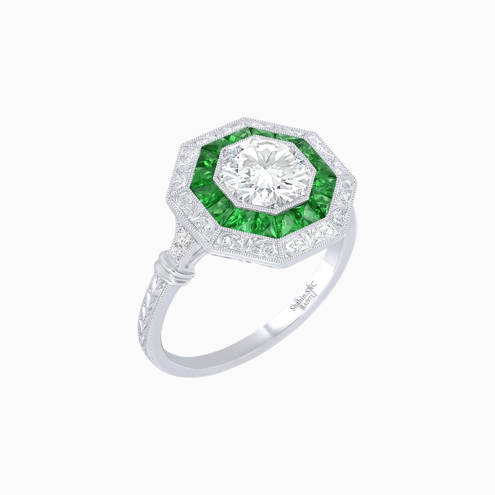 Art Deco Inspired Octagonal French-Cut Gemstone Ring - Shahin Jewelry