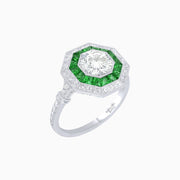 Art Deco Inspired Octagonal French-Cut Gemstone Ring - Shahin Jewelry