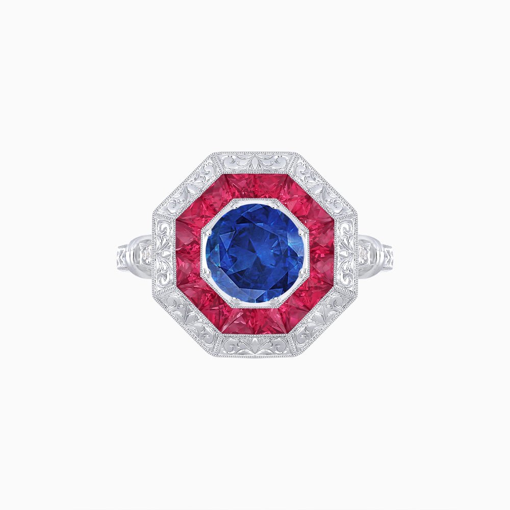Art Deco Inspired Octagonal French-Cut Gemstone Ring - Shahin Jewelry