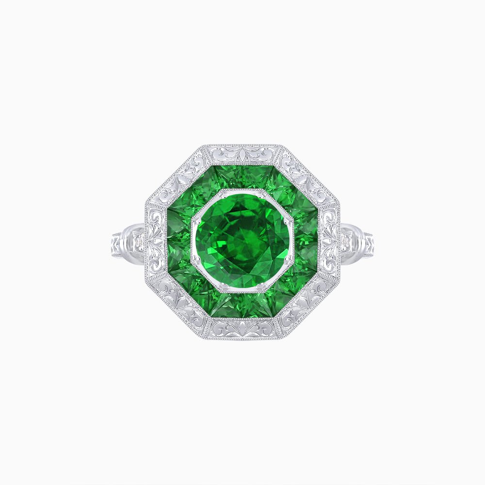 Art Deco Inspired Octagonal French-Cut Gemstone Ring - Shahin Jewelry