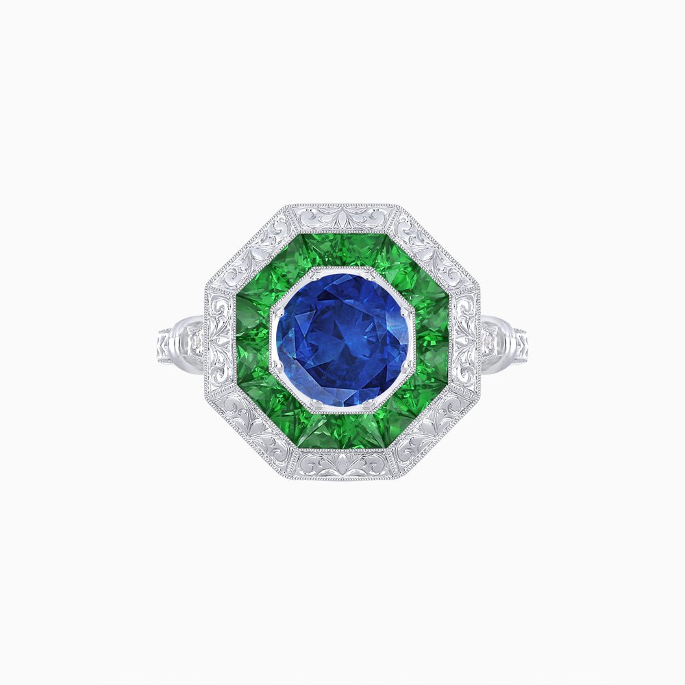Art Deco Inspired Octagonal French-Cut Gemstone Ring - Shahin Jewelry