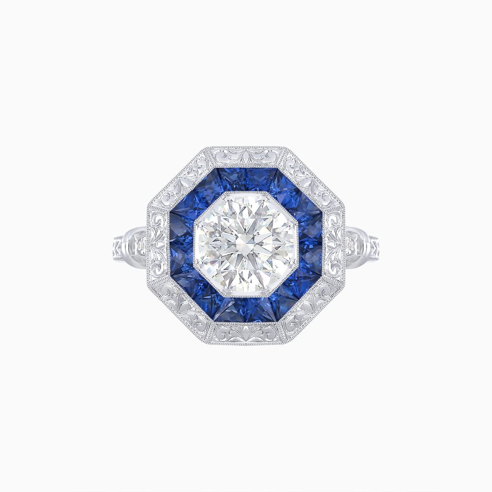 Art Deco Inspired Octagonal French-Cut Gemstone Ring - Shahin Jewelry