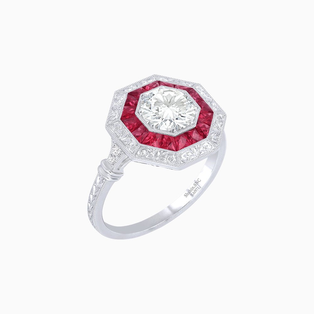 Art Deco Inspired Octagonal French-Cut Gemstone Ring - Shahin Jewelry