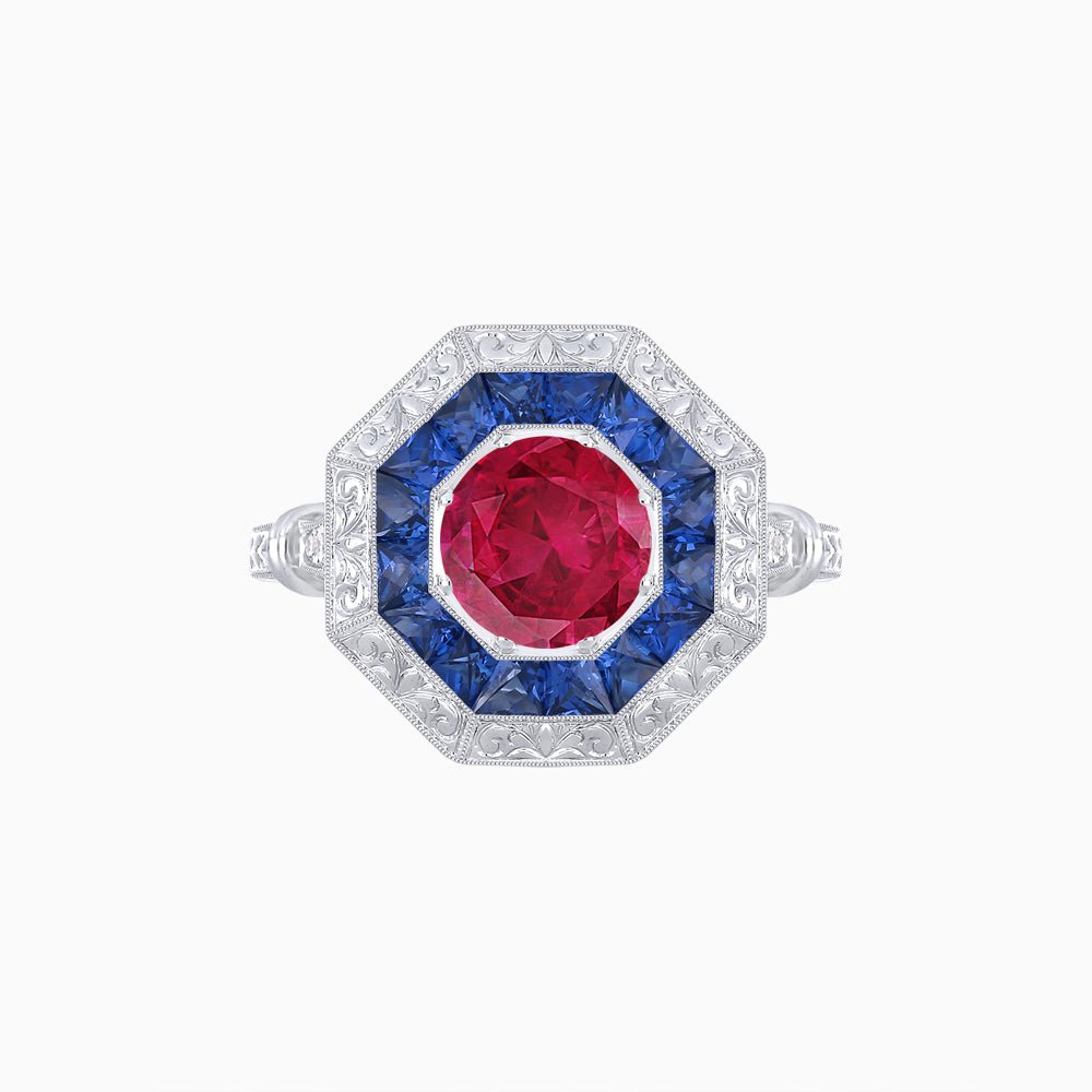 Art Deco Inspired Octagonal French-Cut Gemstone Ring - Shahin Jewelry