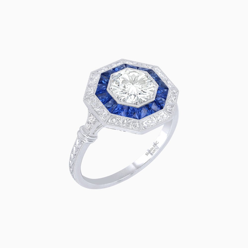Art Deco Inspired Octagonal French-Cut Gemstone Ring - Shahin Jewelry